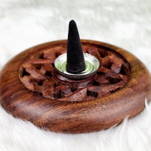 Cones on wooden holder