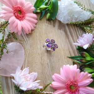 Amethyst 5 Stone Flower Sterling Silver Ring