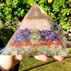 Orgone Pyramid XL: Rose Quartz, Amethyst, Carnelian, Prehnite