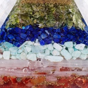 Orgone Pyramid XL: Peridot, Lapis Lazuli, Amazonite, Selenite, Carnelian