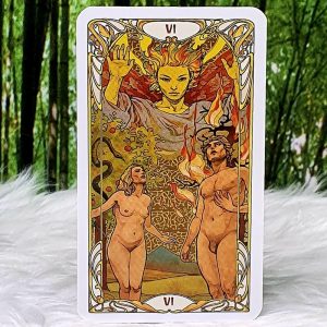 Golden Art Nouveau Tarot Mini Deck by Lunaea Weatherstone The Lovers