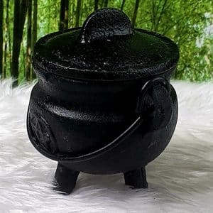 miniature cast iron cauldron with pentacle