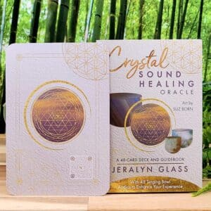 Crystal Sound Healing Oracle by Jeralyn Glass - Guidebook and back of cards