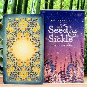 The Seed & Sickle Oracle Deck by Fez Inkwright - Dusk guidebook and back of cards