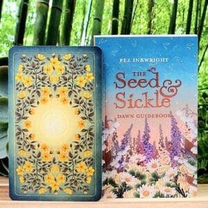 The Seed & Sickle Oracle Deck by Fez Inkwright - The Dawn guidebook and back of cards