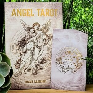 Angel Tarot Cards and Guidebook by Travis McHenry - Guidebook and back of cards