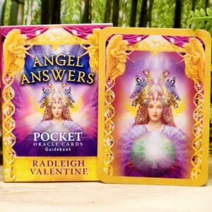 Angel Answers Pocket Oracle Cards by Radleigh Valentine - Guidebook and back of cards