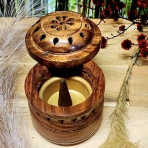 Wooden Incense Cone Burners - Round Burner sliding open lid