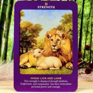 Animal Guides Tarot Cards by Radleigh Valentine - Strength - Masai Lion and Lamb