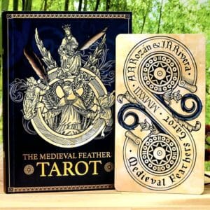 The Medieval Feathers Tarot Cards by Jay R Rivera - Guidebook and back of cards