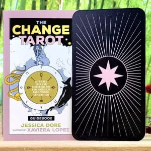 The Change Tarot Cards and Guidebook by Jessica Dore - Guidebook and back of cards