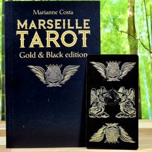 Marseille Tarot Gold and Black Edition by Marianne Costa - Guidebook and back of cards